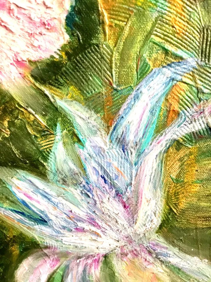 Flowers painting ,Abstract flowers on fantasy background,acrylic mix media painting.