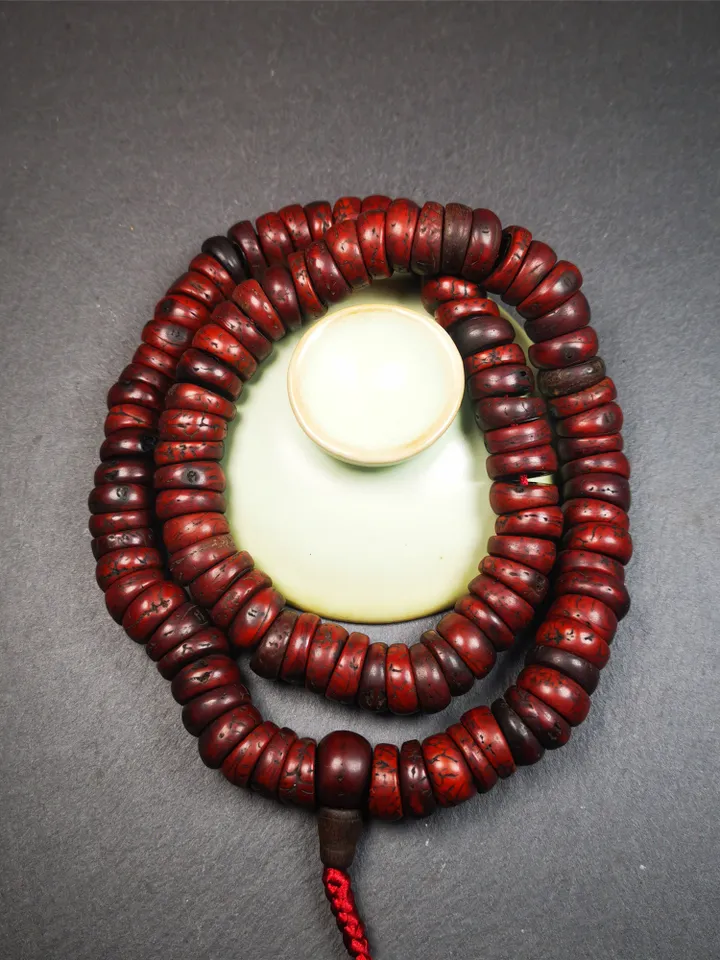 Gandhanra Old 108 Bodhi Seed Beads Mala,13mm Prayer Beads Necklace for Meditation,Circumference 54cm