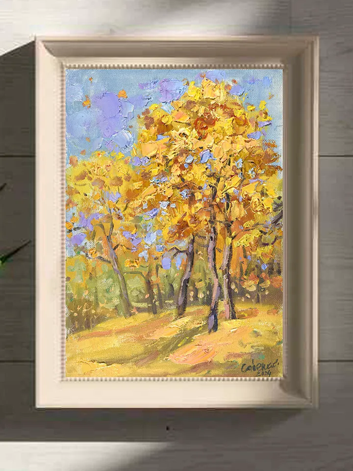 Autumn Painting Maples Trees Landscape Park Impressionism Art