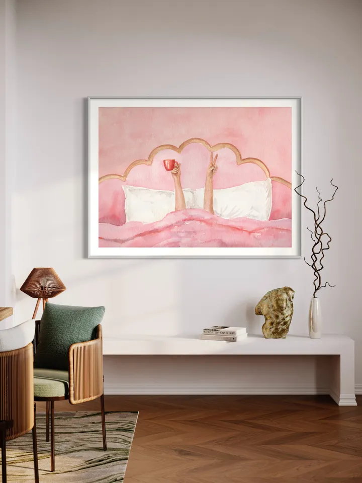 Pink Feminine Watercolor Painting Poster, Pink Girls Room Wall Art, Boho Apartment Decor, Pink Aesthetic, Bar Cart Decoration, Preppy Art