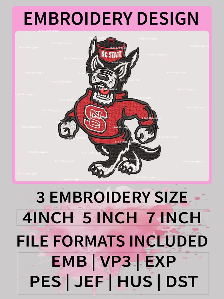 NC State Wolfpack Embroidery Designs, NCAA Logo Machine Embroidery Files, College Team Embroidery Patterns