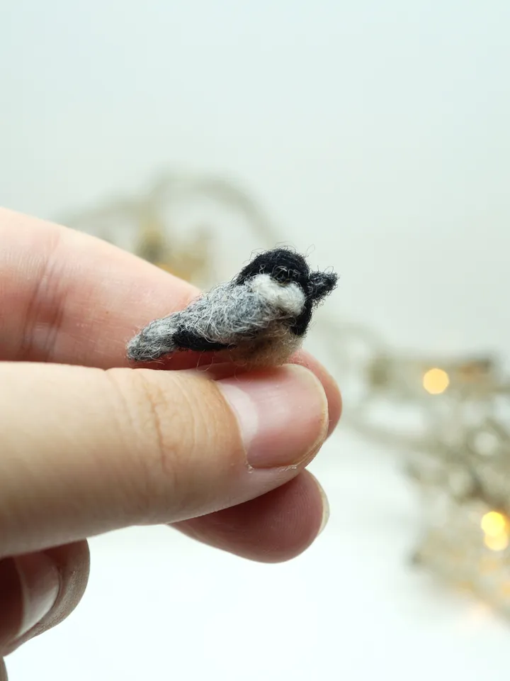 Tiny needle felted chickadee, miniature bird, made to order