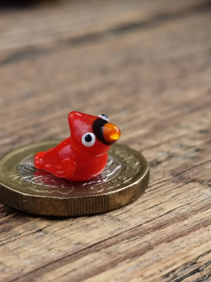 Glass figurines Red cardinal bird figurine Glass cardinal figurine Tiny cardinal Miniature cardinal Tiny glass animals Glass birds Dollhouse