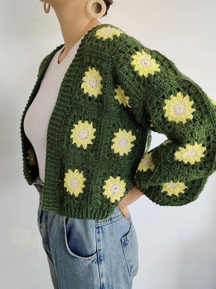 Cardigan crochet, granny squares cardigan, Daisy squares cardigan,cropped cardigan crochet pattern pdf