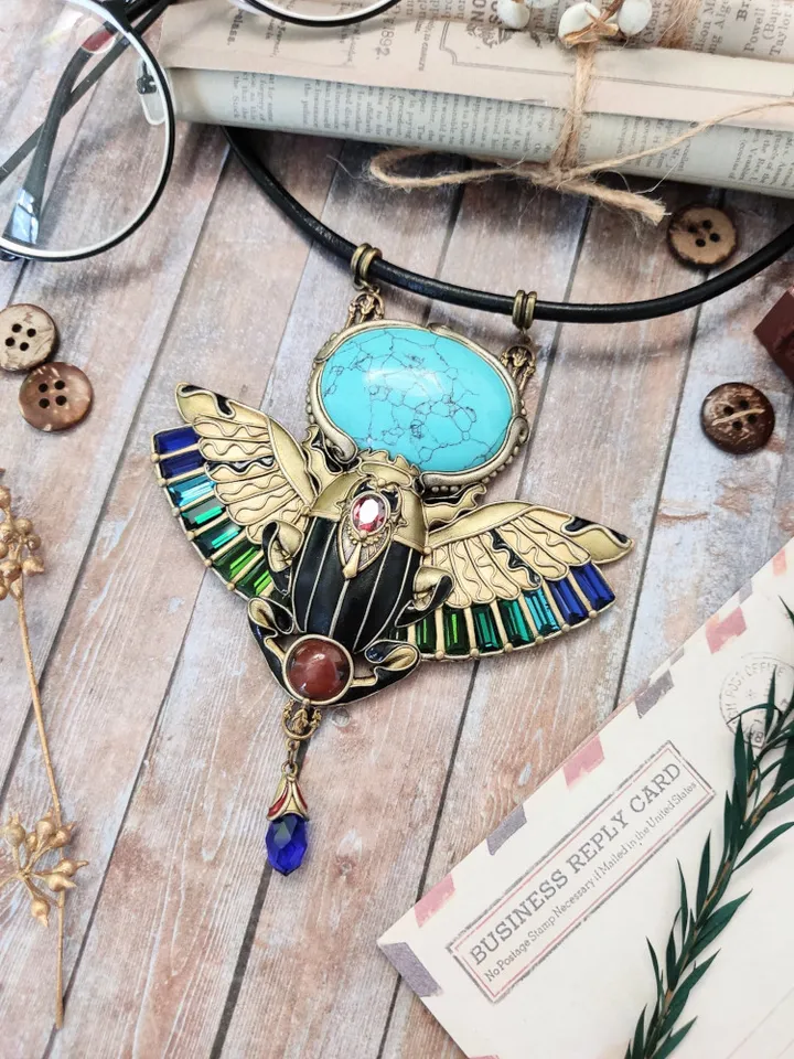 Scarab necklace with turquoise