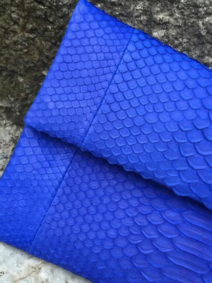Genuine python skin ultramarine clutch handmade, classy elegant leather clutch, bag free shipping, clutch leather bright blue, small clutch