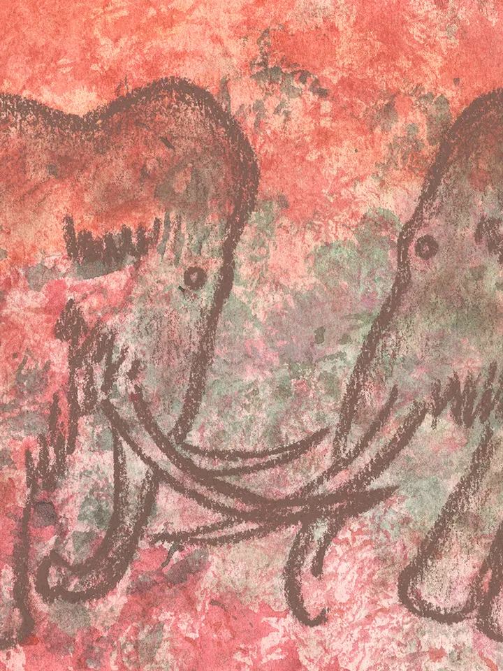 Mammoths wall art | Original Pastel and Watercolor Artwork Ancient Cave Painting Style | Prehistoric art | Handmade Artwork | Stylization of rock art | Drawings of a prehistoric man