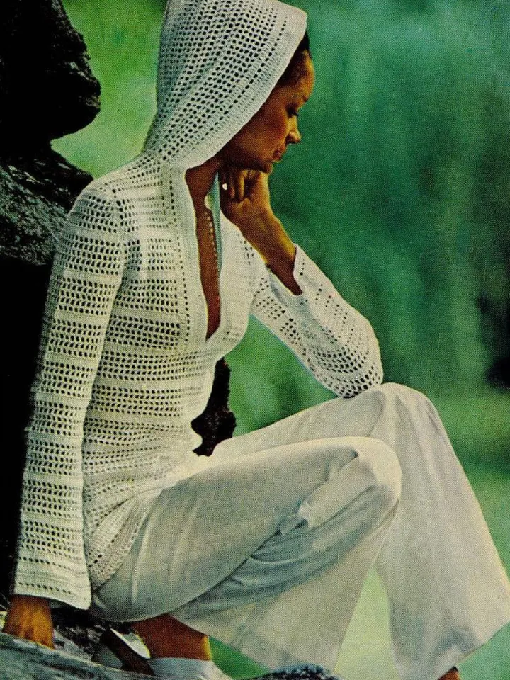 Vintage Crochet Pattern Hooded Pullover Digital Download PDF