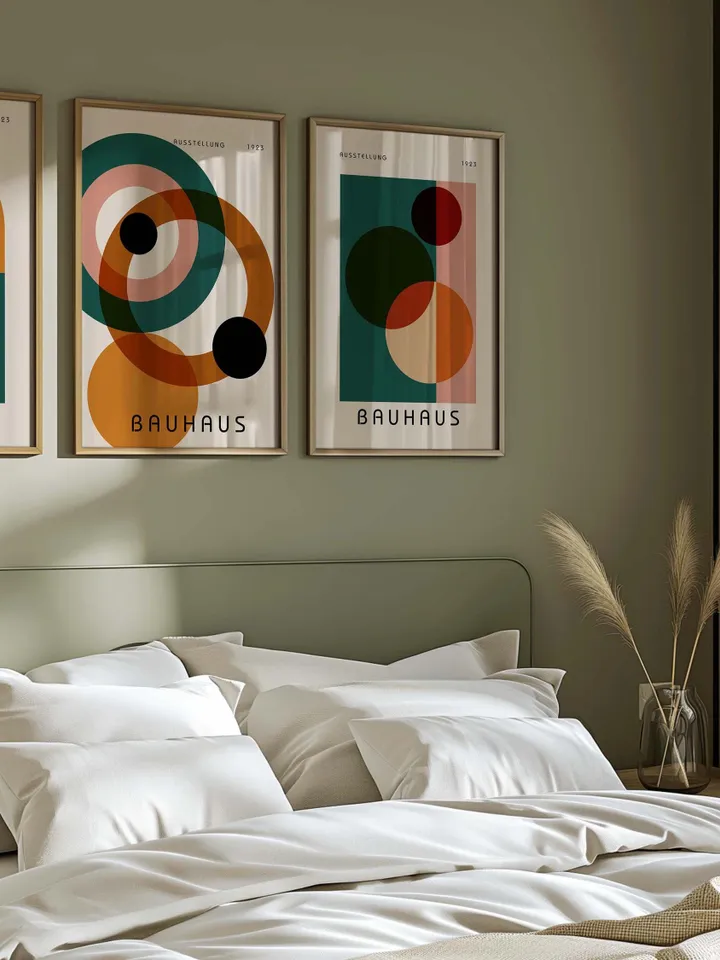 Bauhaus Set of 3 Prints, Vintage Mid Century Modern Posters, Retro Geometric Gallery Wall Set, Minimalist Trendy Wall Decor Digital Download