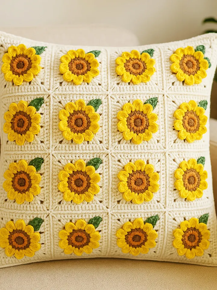 Sunflower Granny Square Crochet Pattern PDF, 3D Floral Afghan Block, DIY Blanket Motif, Handmade Crochet Square, Instant Download Pattern