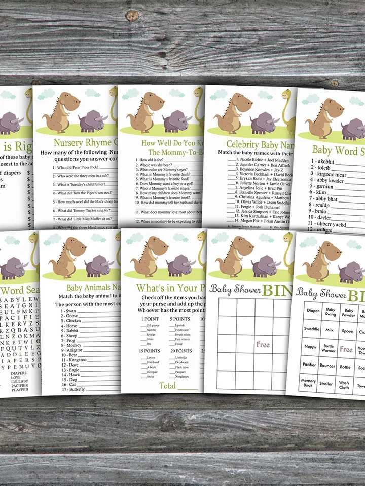Dinosaur baby shower games bundle,Dinosaur Baby Shower games package,Fun Baby Shower Games,9 Printable Games-372