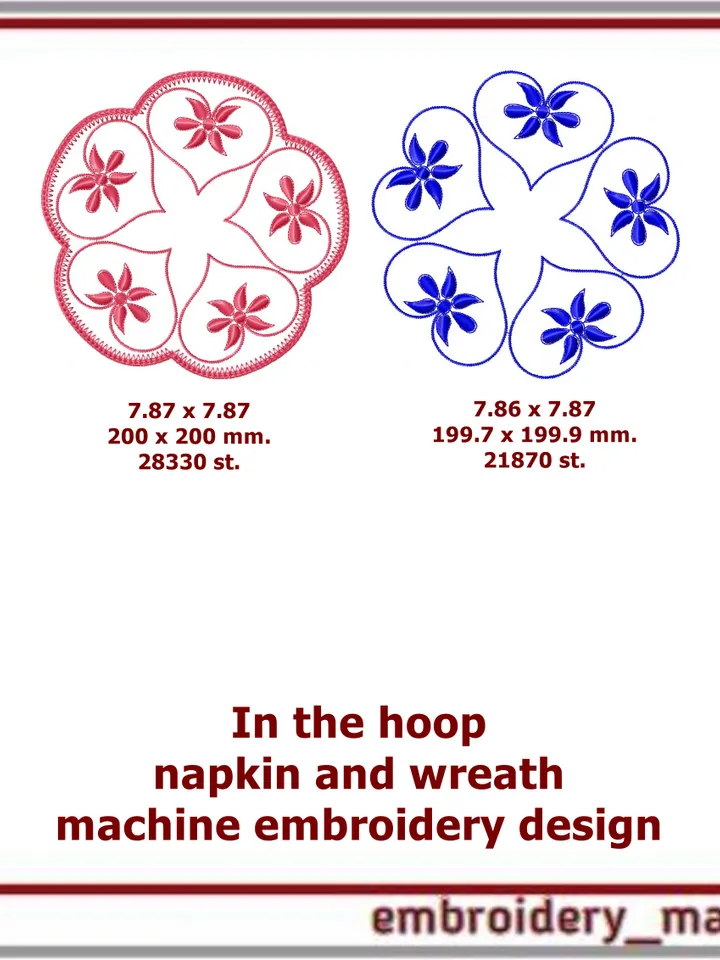 In the hoop embroidery design napkin and wreath 2 designs