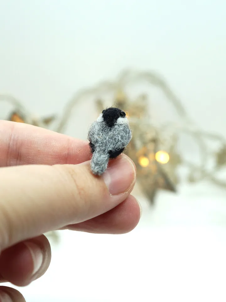 Tiny needle felted chickadee, miniature bird, made to order