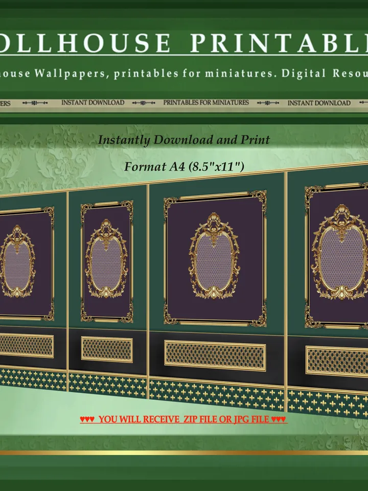 Wallpapers- Set 18-v1 | Printables for Dollhouses and Unique Miniature Projects | Digital Downloads | in Scale 1/12th