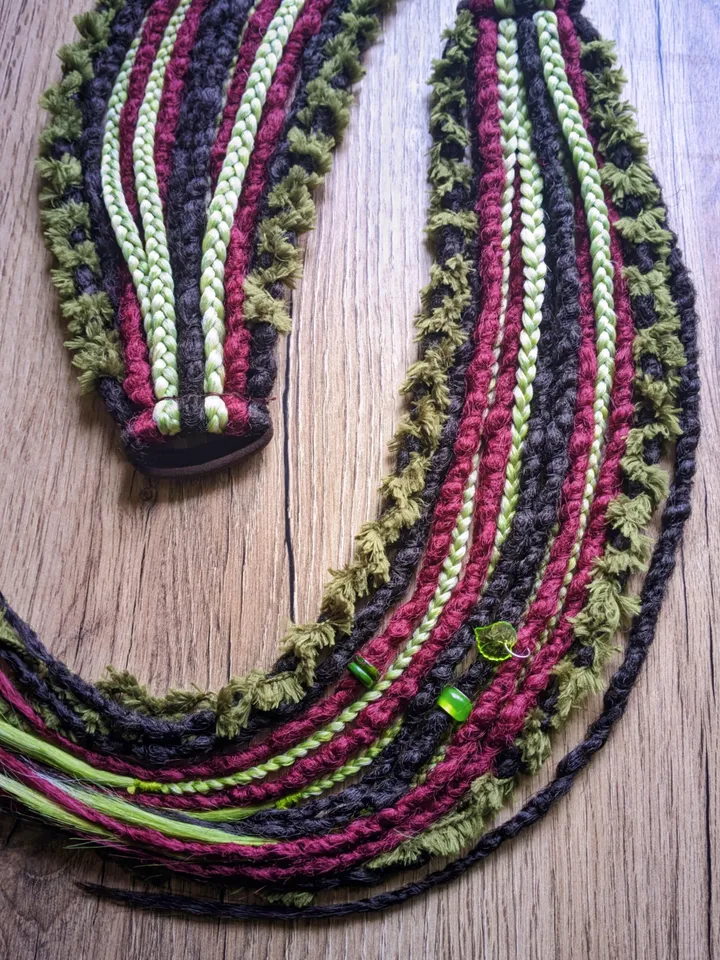 Ponytail Dreadlock Synthetic Brown Green Red Dreads on Hairband Textured Beads and Decorations for Festival Boho Rave Hairstyles