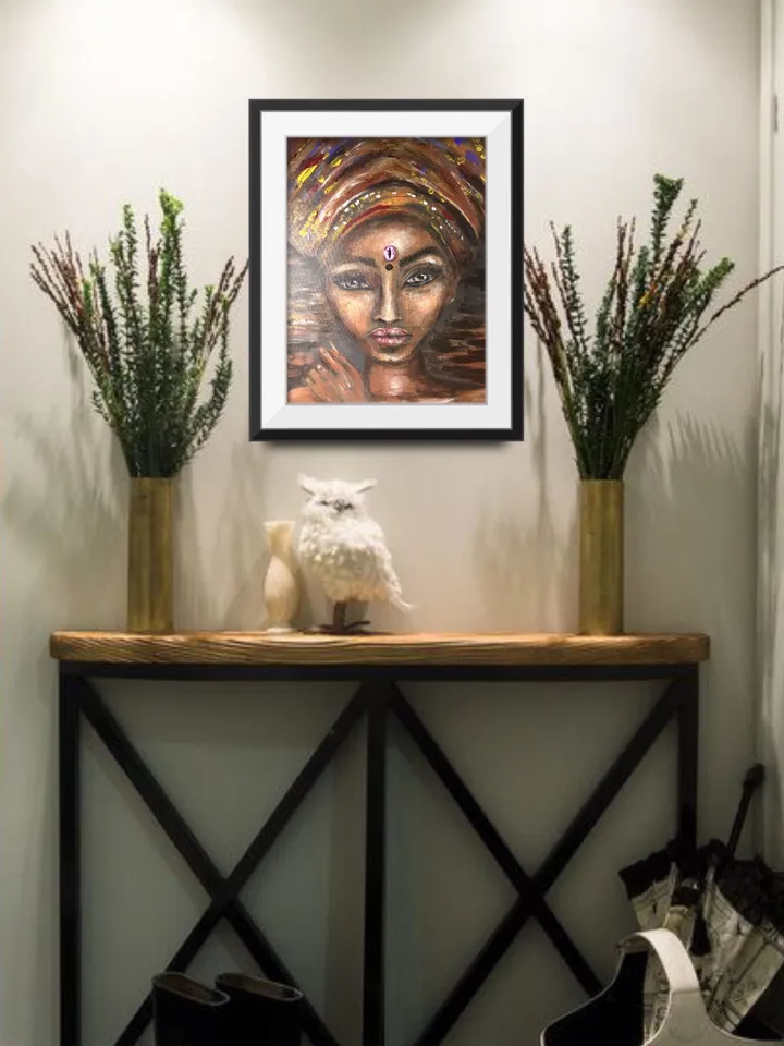 Beautiful woman in a headscarf painting,african woman painting,canvas wall art.