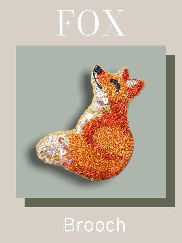 Fox brooch on felt machine embroidery designs digital embroidery pattern clothing décor embroidery motif 3D fox embroidery design