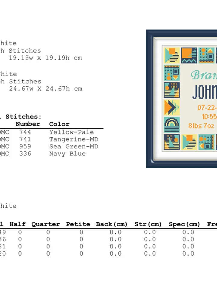 Newborn Cross Stitch Chart. Baby Cross Stitch Patterns. Counted Cross Stitch Patterns Baby. DIY. Customizable New Baby.
