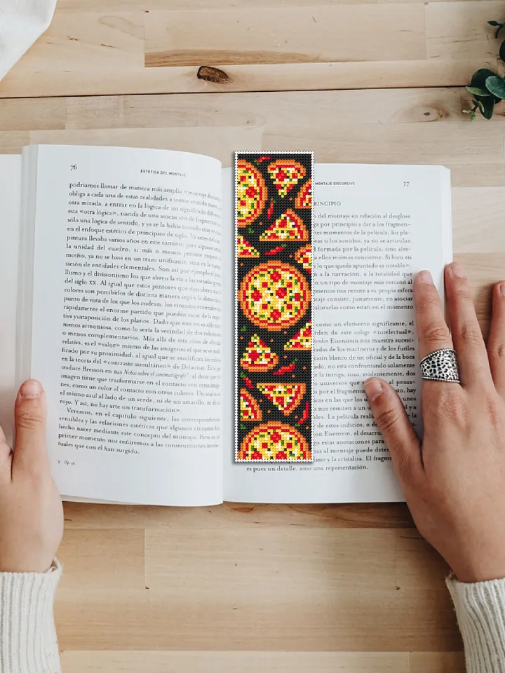 Pizza bookmark cross stitch pattern PDF download Simple handmade bookmark digital PDF, Fast food cross stitch chart, Pizza lover gift #B127