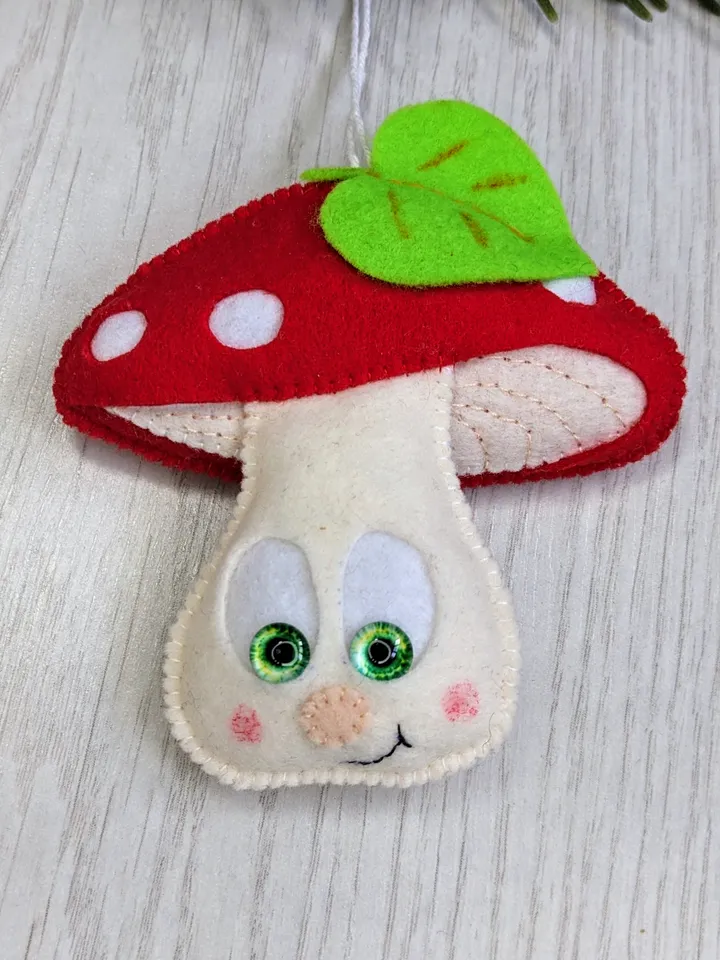 Christmas decoration Mushroom Amanita made of felt, Mushroom with a red cap