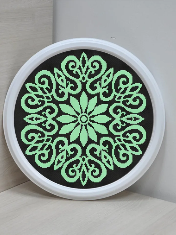 Flower mandala cross stitch pattern download PDF Simple mandala digital, Monochrome cross stitch chart, Floral ornament cross stitch #M116