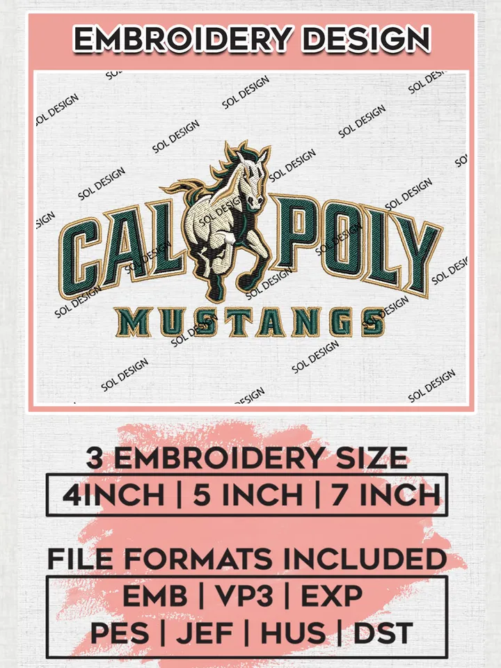 NCAA Cal Poly Mustangs Team Logo Embroidery Design Files, NCAA Cal Poly Mustangs Machine Embroidery, NCAA Teams, Game Day, 3 sizes, NCAA Machine embroidery designs, Digital Download