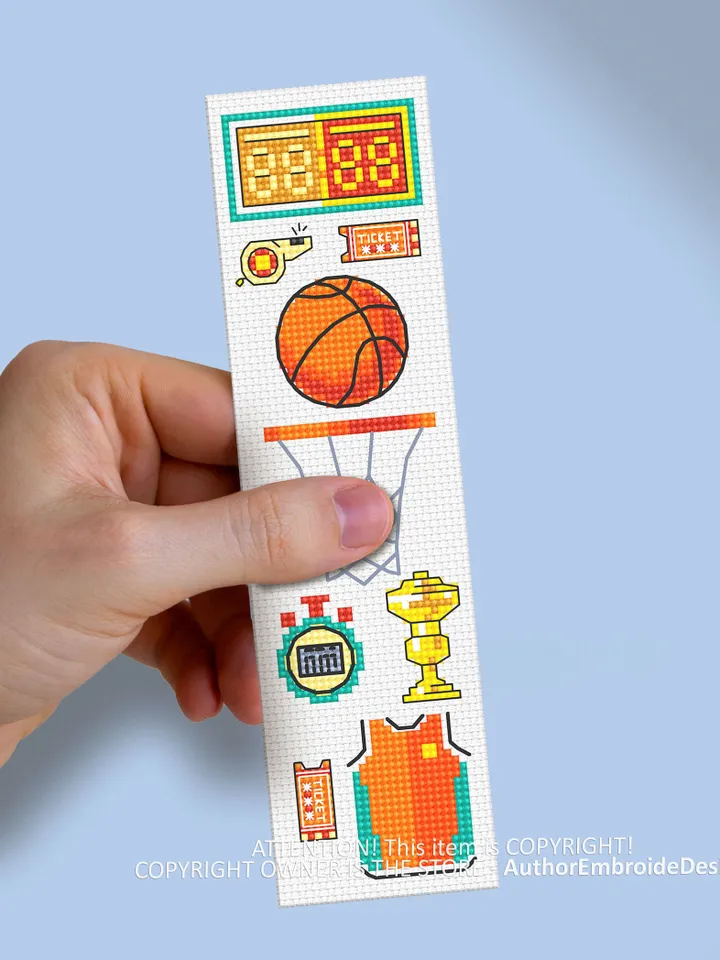 Basketball bookmark cross stitch pattern PDF download Sport cross stitch chart, Modern bookmark pattern digital PDF, Bookmark for men #B310