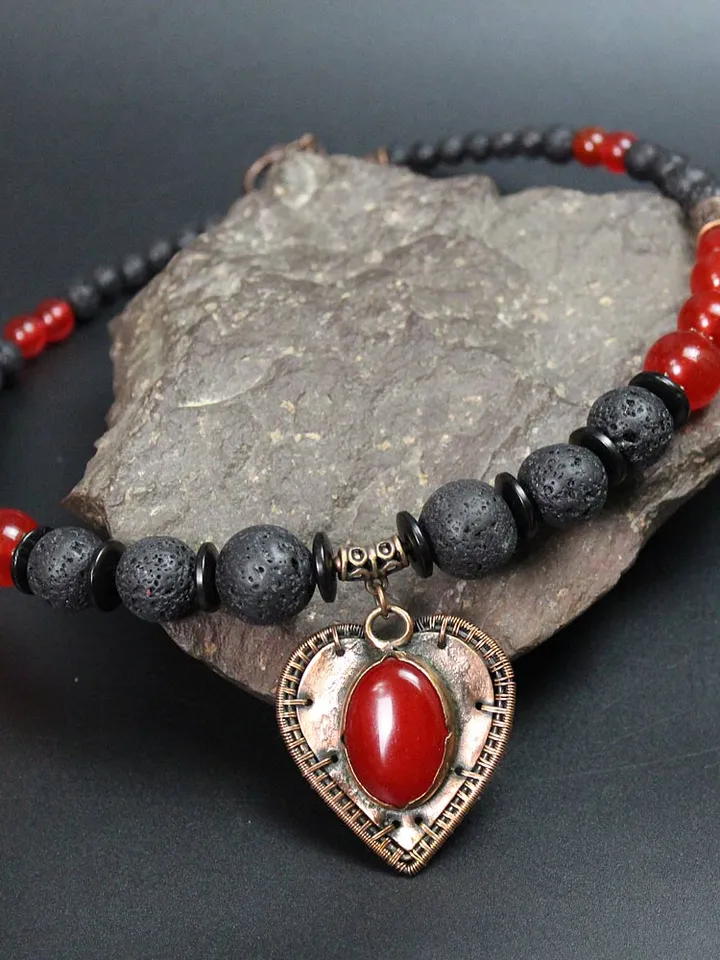 Handmade necklace made of copper and stones