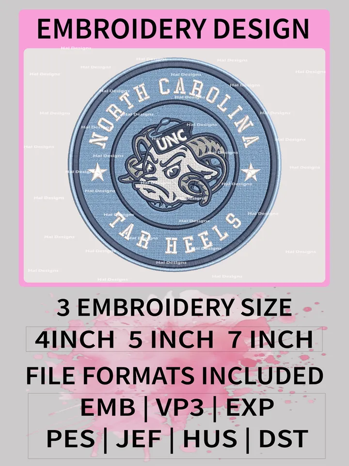 NCAA North Carolina Tar Heels Embroidery File, 3 Sizes, 6 Formats, NCAA Machine Embroidery Design, NCAA Logo, NCAA Teams
