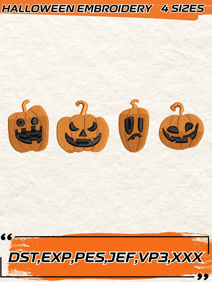 Pumpkin Embroidery Design,Halloween Embroidery Design,4 Sizes, Digital Download