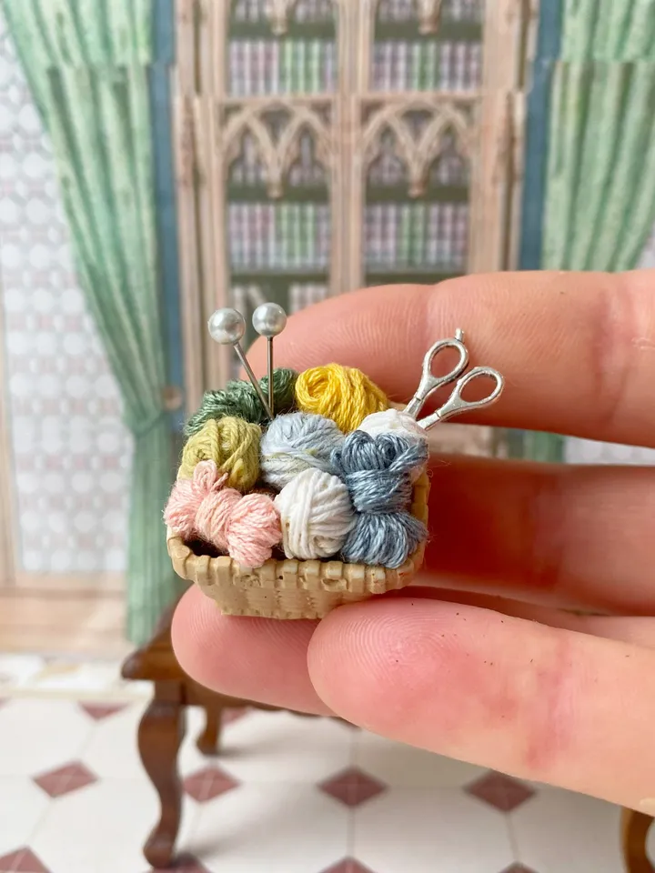 Threads in baskets for a dollhouse. 1:12. Sets of threads for dolls.