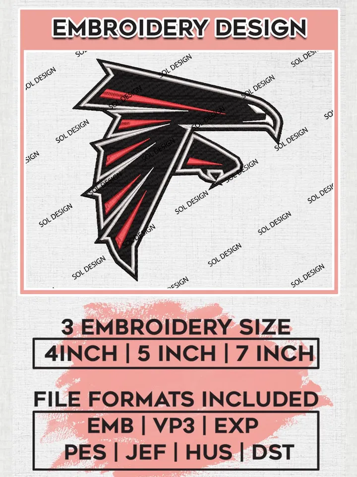 NFL Atlanta Falcons Embroidery Design Files, NFL Falcons, NFL Embroidery Designs, NFL TAtlanta Falcons Machine Embroidery Design, Digital Download