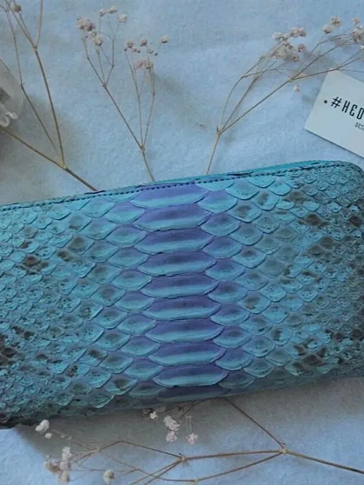 Genuine python skin wallet light blue classical, woman wallet men wallet, unisex wallet leather pythonskin,design wallet handmade