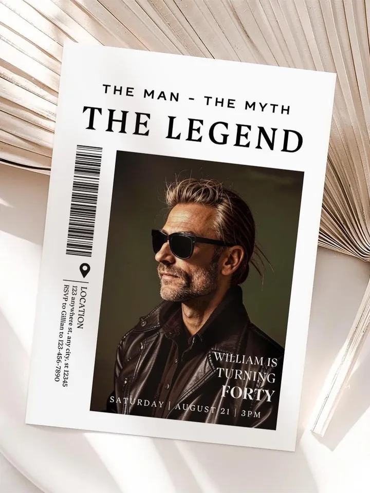 The Man The Myth The Legend 40th Birthday Invitation, FORTY, Editable Printable, 40th Party Text Invite, Instant Download, Canva Template