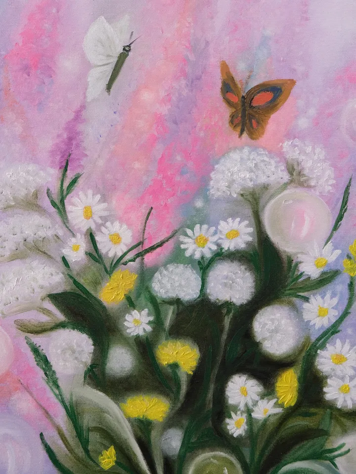 Oil Painting Waltz of Loving Moths Meadow Meadow Grass Butterflies Summer Landscape Nature Stretched Canvas 20 x16 inches 50 x40 cm Wall Decor Bedroom\Children's Room