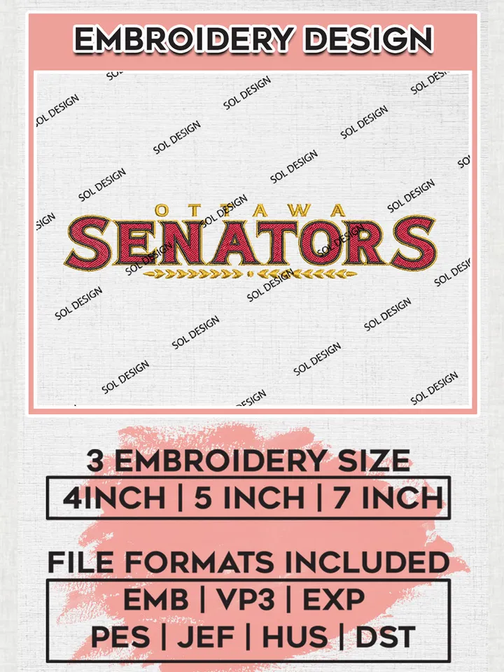 Ottawa Senators Team Writing Logo Embroidery Design, NHL Ottawa Senators Logo Embroidery Files, Hockey Team Machine Embroidery, Machine Embroidery Design