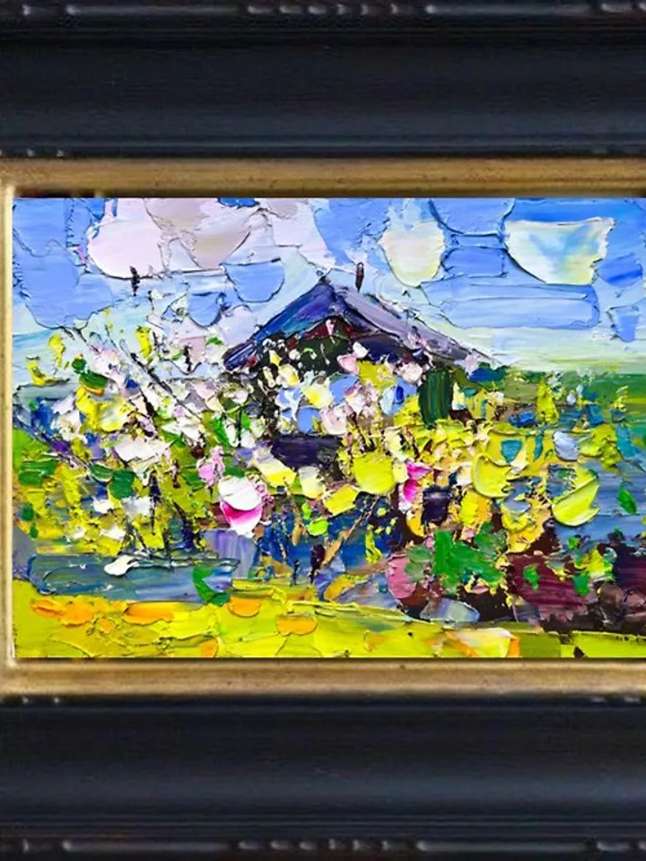 Blooming tree Painting Original Painting village Artwork Impasto Oil Painting
