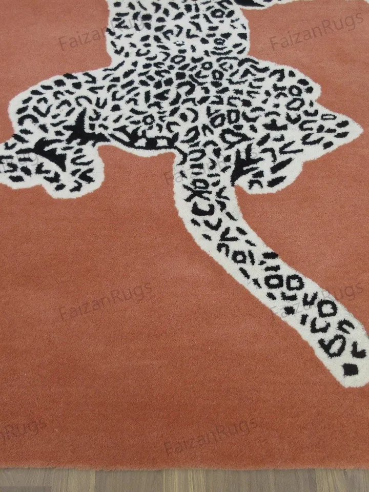 Rugs Hand Tufted Hand Woven with New Zealand Wool in All Regular Size 5x8, 6x9, 8x10, 9x12, Leopard Rugs | Animal Print Rugs | Rust Leopard.