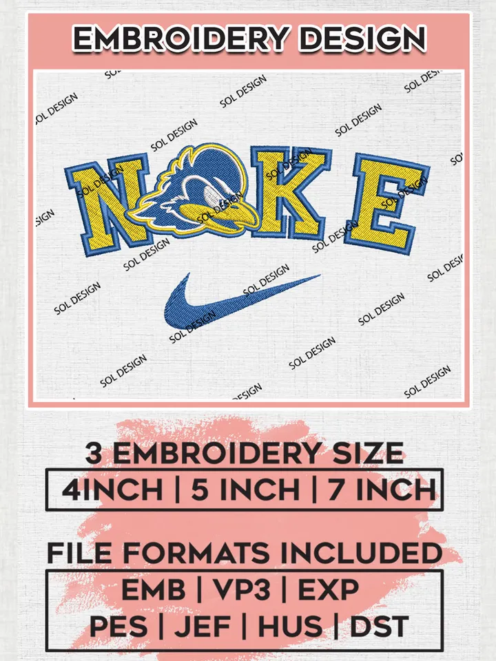 Nike Delaware Blue Hens Machine Embroidery Design, NCAA Delaware Blue Hens Embroidery Design files, NCAA Embroidery Designs, NCAA Machine Embroidery Designs, Digital Download