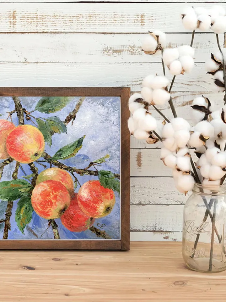 Apples Oil Painting Original Fruits Painting Kitchen Still Life