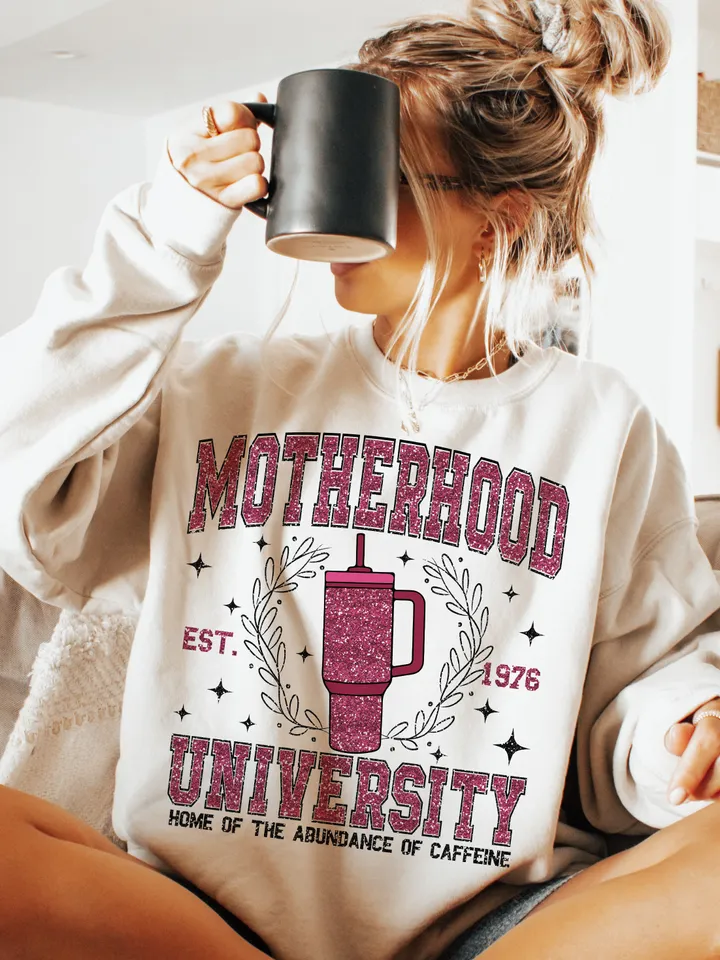 Motherhood University PNG, Faux Glitter Sparkly mama,  funny mama png, Preppy Ice Coffee Mama, Sublimation, funny mama, mom, mothers day