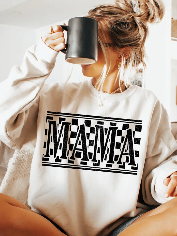 Retro Checkered Mama svg PNG, White and Black distressed Mom Design, Trendy Mom Life Digital, Cool Mom, Mama Shirt Design, Checkerboard Mama