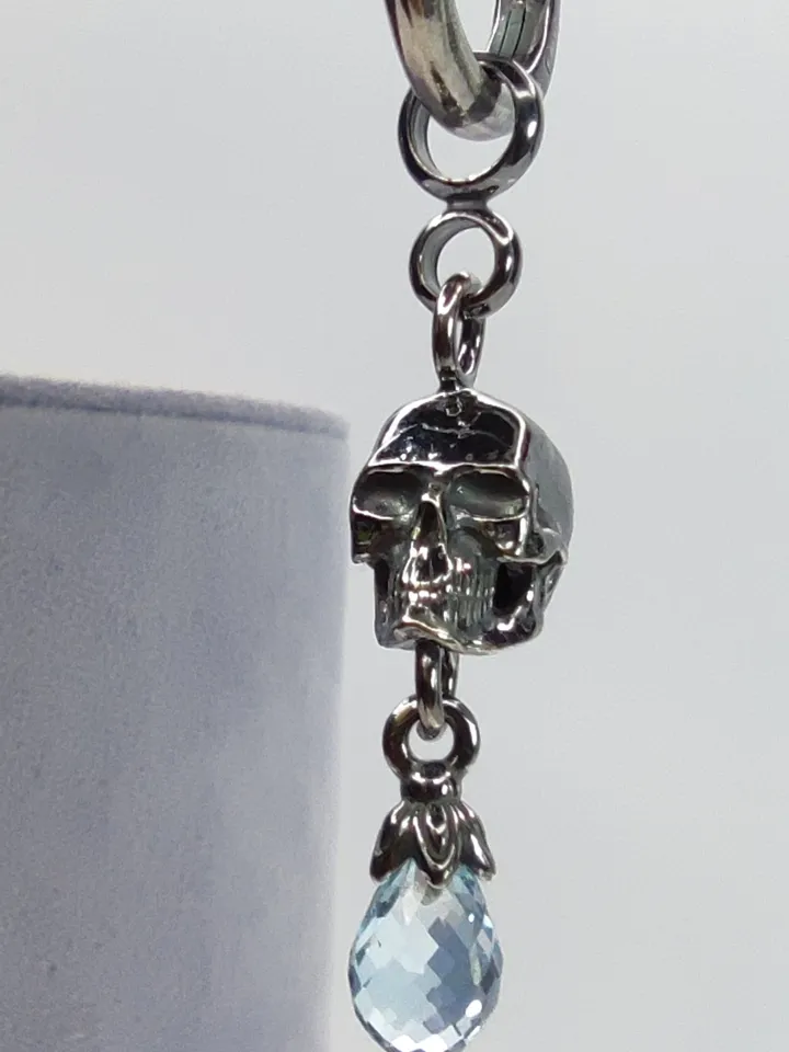 Skull Earrings with Natural Blue Topaz
