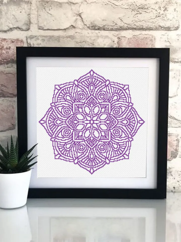 Mandala set cross stitch pattern download PDF, Monochrome mandala hand embroidery PDF, Floral ornament cross stitch chart, Home decor #S26