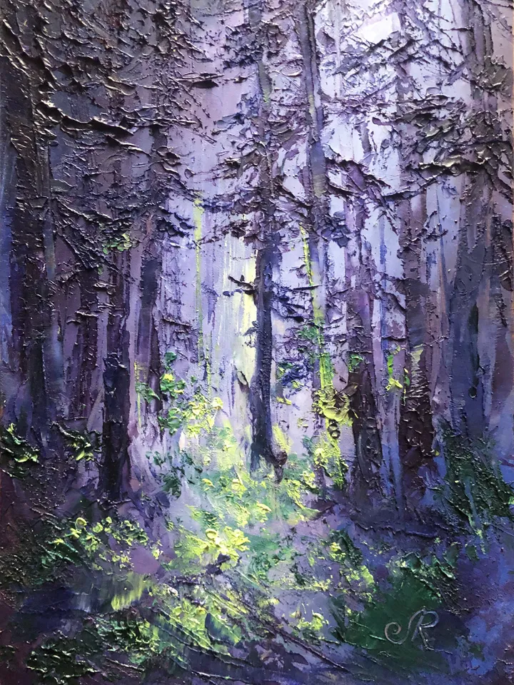 Forest Original Oil Painting Set of 2 Small Landscape Trees Painting Abstract Painting