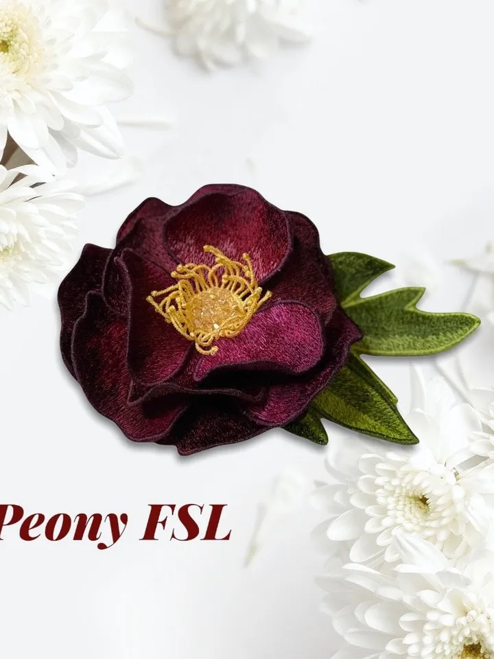 Free Standing Lace Peony flower brooch hairpin Digital Machine Embroidery Design Digital embroidery pattern Free standing lace flower file