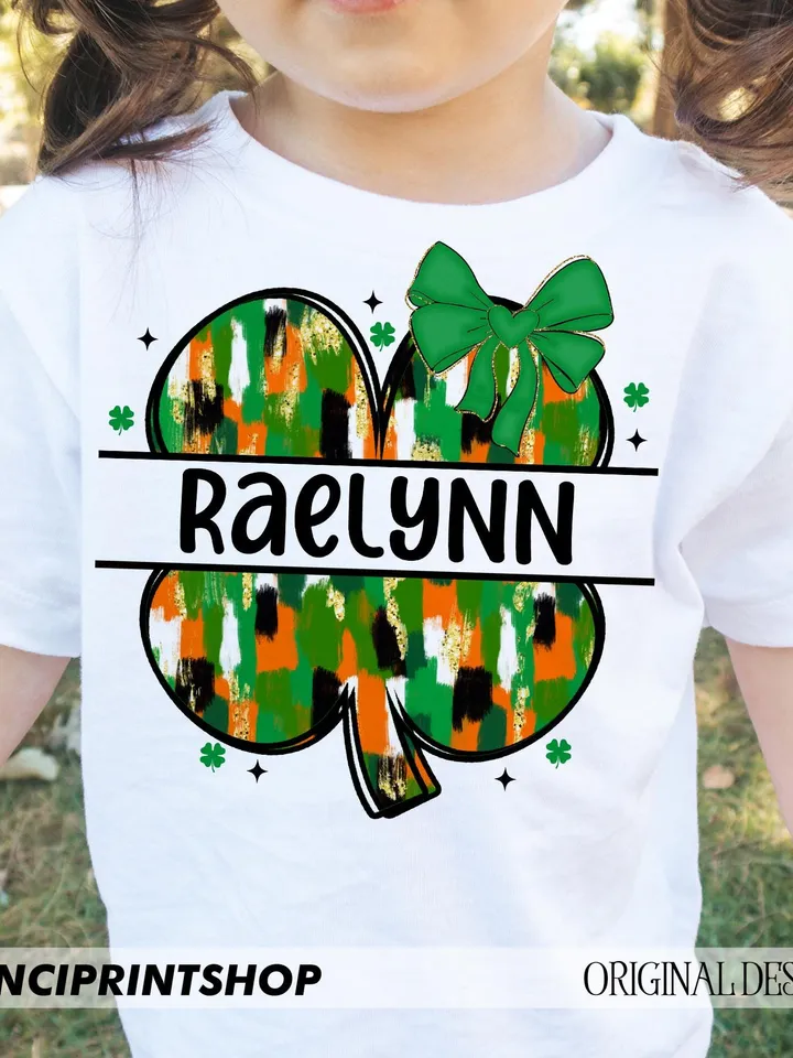 Personalized kid name St Patricks day png, Custom St patricks png, girls st patrick png, brushstroke shamrock png, St patricks png, Clover