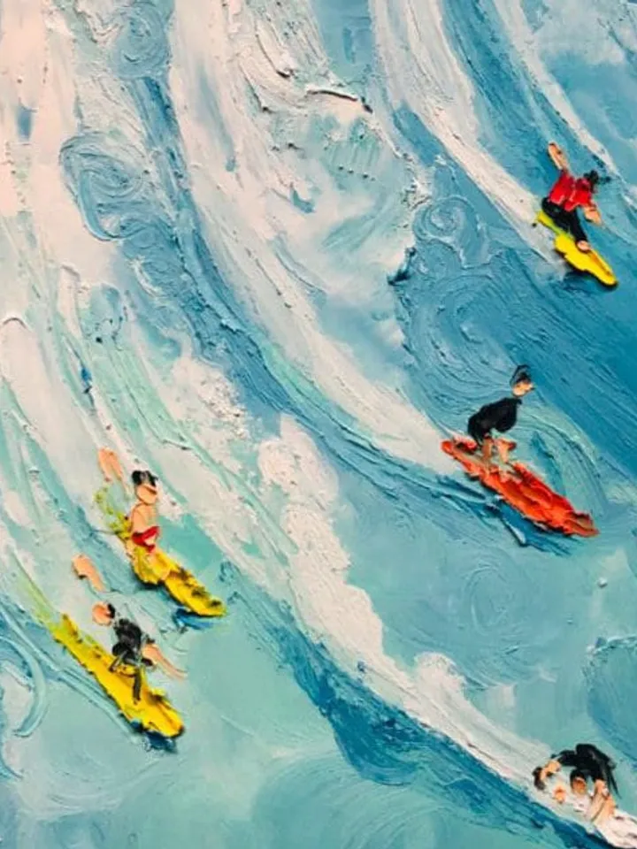 Original Surf Painting on Canvas Custom Painting Texture Wall Art Personalized Gift Blue Ocean Waves Nature Scenery Art Bedroom Wall Decor