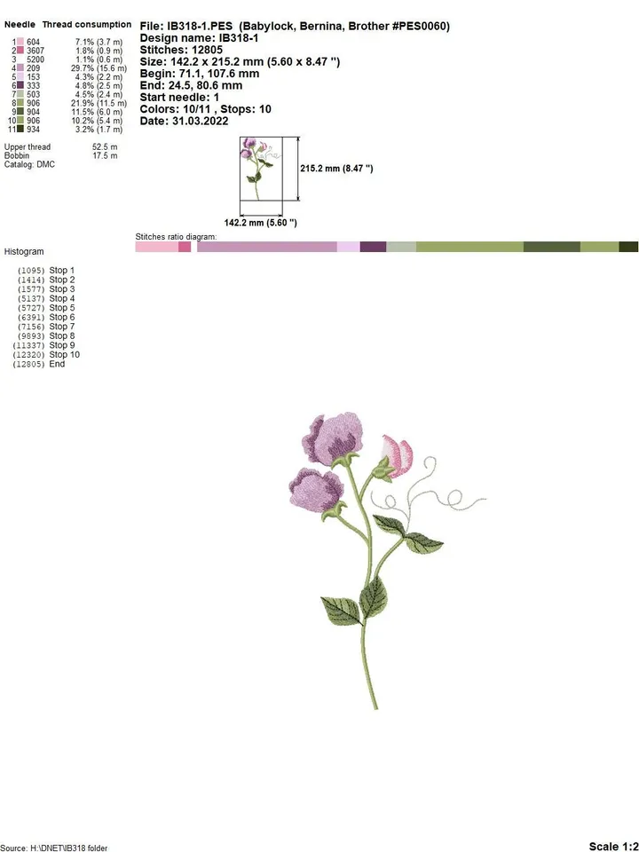 Sweet pea artistic machine embroidery design digital embroidery pattern home and clothing décor embroidery motif floral design flower embroi