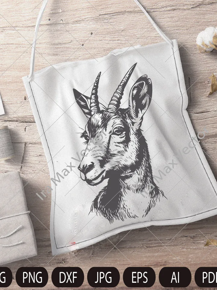 Vector New Zealand CHAMOIS, deer head, goat head,chamois face,chamois head,chamois printable